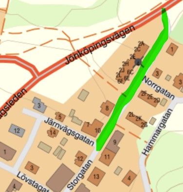 Karta som visar avstängd del av Storgatan