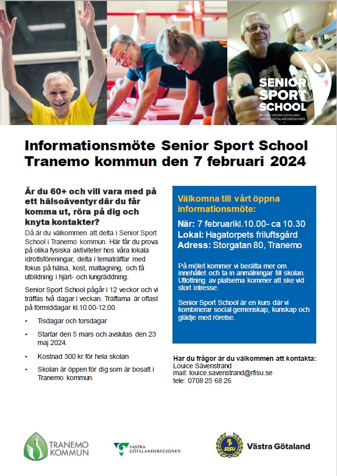 Anslag om inbjudan till informationsmöte angående Senior Sport School