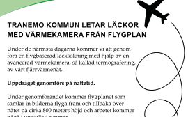 Annons med Tranemo kommuns gröna bågar och ett svart flygplan i bild.